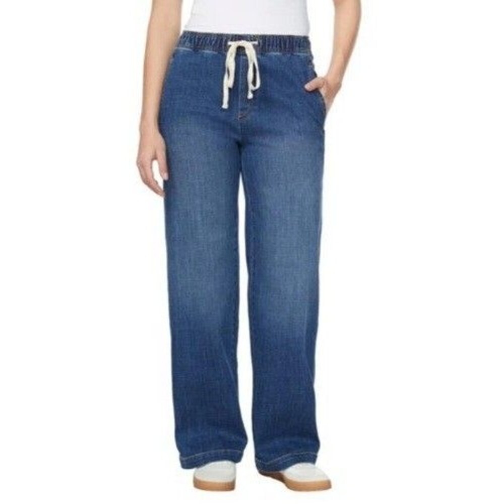 Buffalo Women's Small Wide Leg Pull On Stretch Denim Jeans Blue NWT